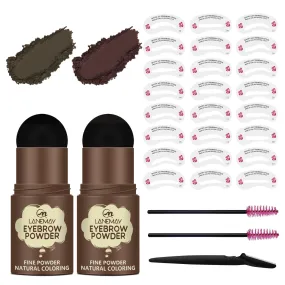 (2 PCS) Eyebrow Stamp Kit, Eyebrow Stamp Stencil Kit, Waterproof Brow Stamp Shaping Kit with 24 Reusable Eyebrow Stencils, 2 Eyebrow Brushes and Eyebrow Trimmer (BROWN   GRAY BLACK) BROWN   GRAY BLACK