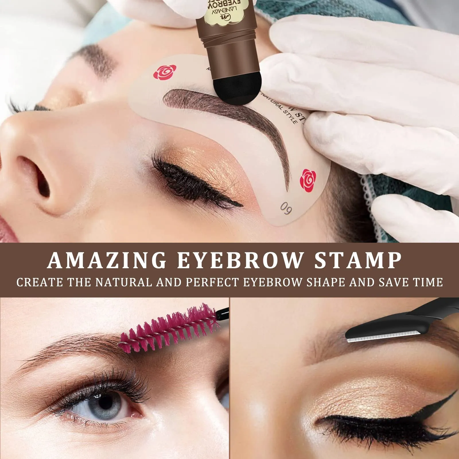 (2 PCS) Eyebrow Stamp Kit, Eyebrow Stamp Stencil Kit, Waterproof Brow Stamp Shaping Kit with 24 Reusable Eyebrow Stencils, 2 Eyebrow Brushes and Eyebrow Trimmer (BROWN   GRAY BLACK) BROWN   GRAY BLACK