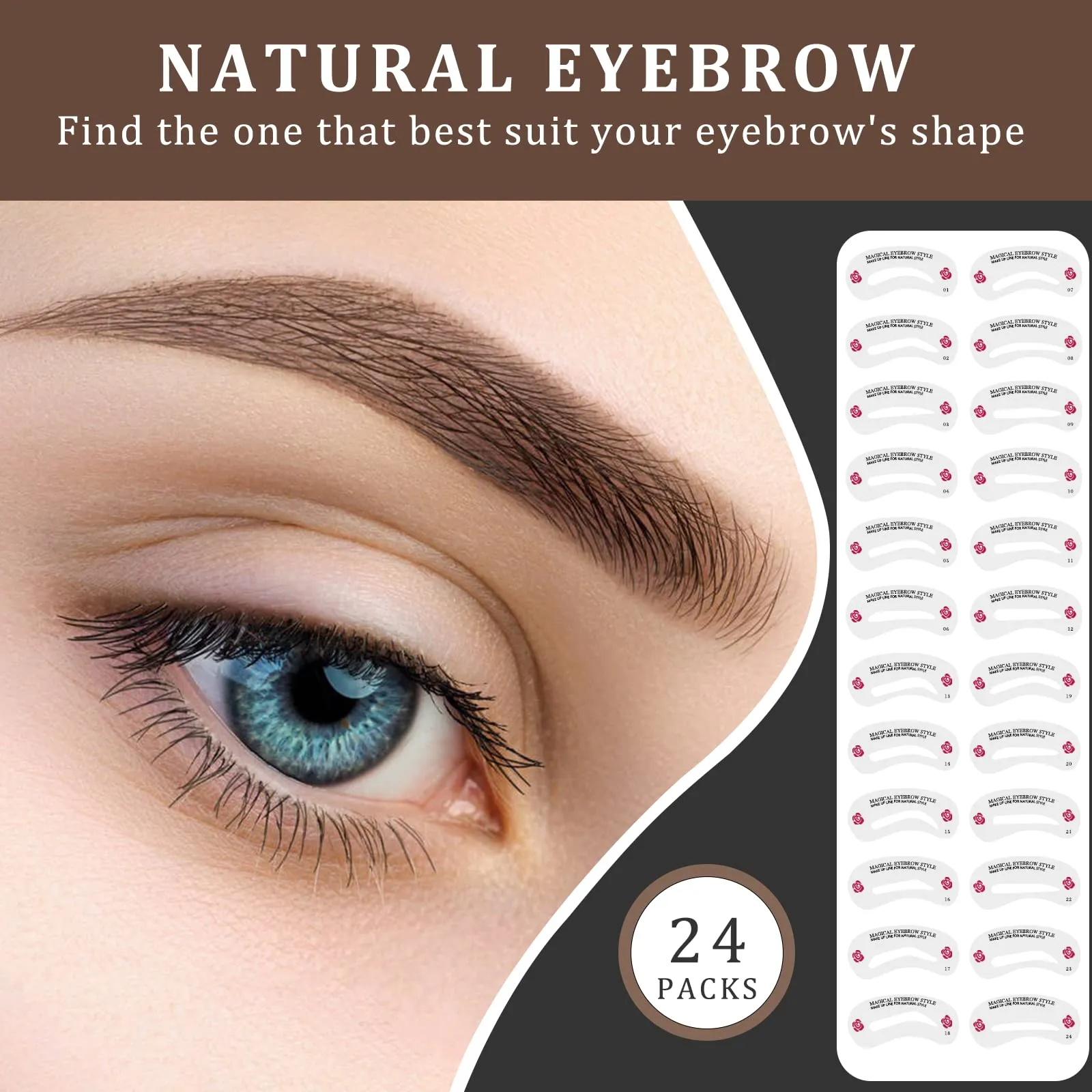 (2 PCS) Eyebrow Stamp Kit, Eyebrow Stamp Stencil Kit, Waterproof Brow Stamp Shaping Kit with 24 Reusable Eyebrow Stencils, 2 Eyebrow Brushes and Eyebrow Trimmer (BROWN   GRAY BLACK) BROWN   GRAY BLACK