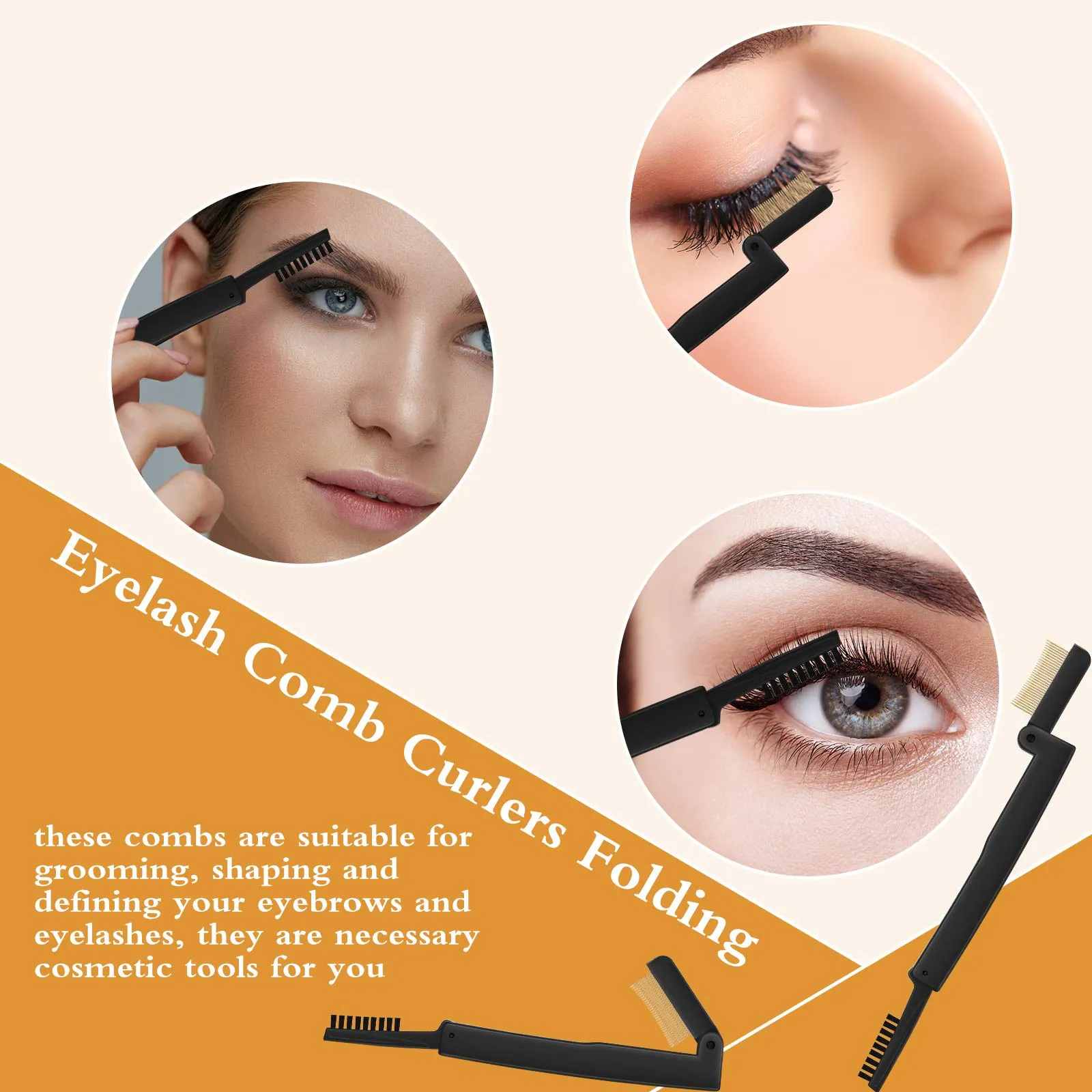 2 Pieces Eyelash Comb Curlers Folding Eyelash Brush Eyebrow Comb Brushes Mascara Comb Applicator Lash Grooming Brush Tool Women Beauty Makeup Tool for Shaping Lash and Brow