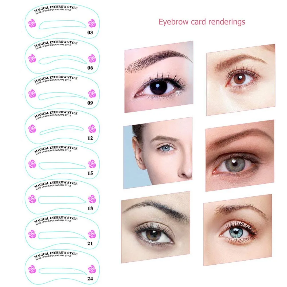24 PCS Different Styles Eyebrow Shaping Stencils, Kalolary Eyebrow Grooming Stencil Kit Shaping Templates DIY Tools