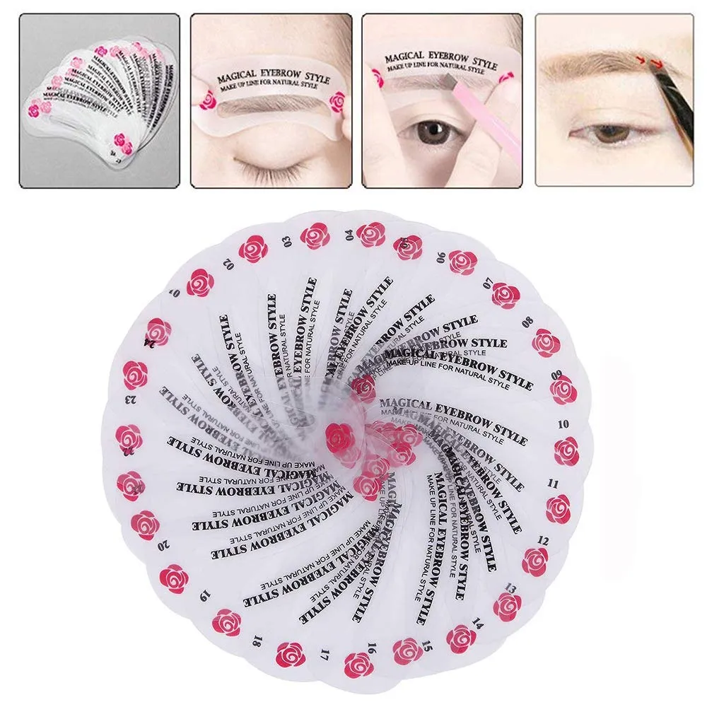 24 PCS Different Styles Eyebrow Shaping Stencils, Kalolary Eyebrow Grooming Stencil Kit Shaping Templates DIY Tools