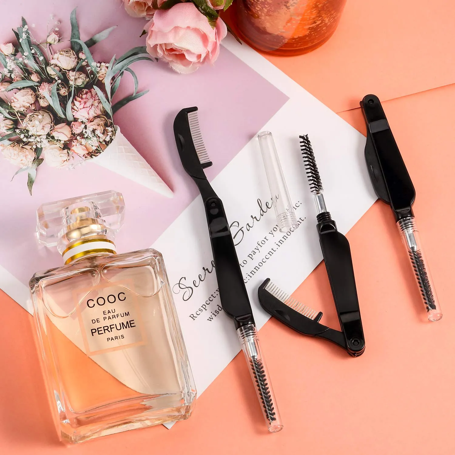4 Pieces Eyelash Combs Eyebrow Combs Foldable Stainless Steel Teeth Brow Brushes Mascara Brushes Eyebrow Spoolie Grooming Brushes Makeup Tool, Black