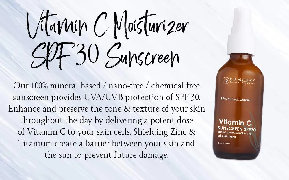 99% Natural & Organic Vitamin C SPF 30 Moisturizing Chemical Free Sunscreen. Non-Nano Zinc & Titanium - Lightweight Non Greasy SPF for Face - Skincare for Professionals & Estheticians.