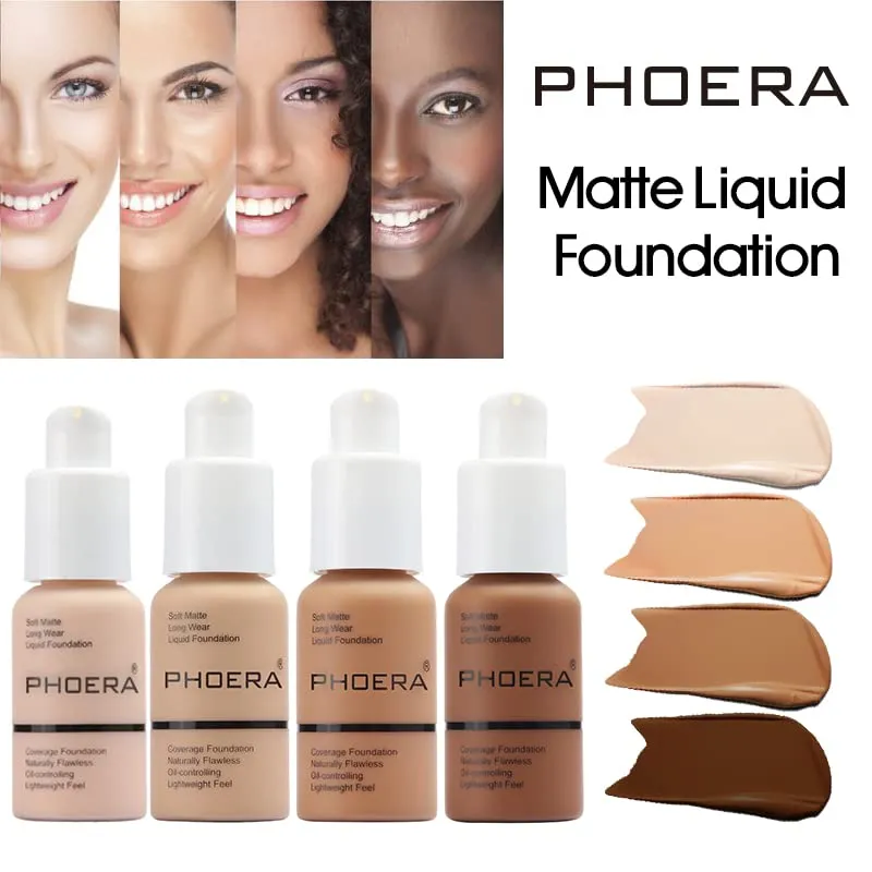 ABRUS® - Phoera Full Coverage Foundation Soft Matte Oil Control Concealer 30ml Flawless Cream Smooth Long Lasting 24HR (101 Porcelain) 101 Porcelain