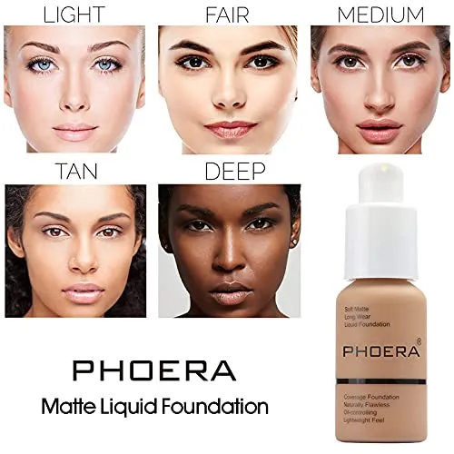 ABRUS® - Phoera Full Coverage Foundation Soft Matte Oil Control Concealer 30ml Flawless Cream Smooth Long Lasting 24HR (101 Porcelain) 101 Porcelain