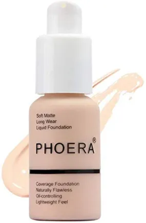 ABRUS® - Phoera Full Coverage Foundation Soft Matte Oil Control Concealer 30ml Flawless Cream Smooth Long Lasting 24HR (101 Porcelain) 101 Porcelain