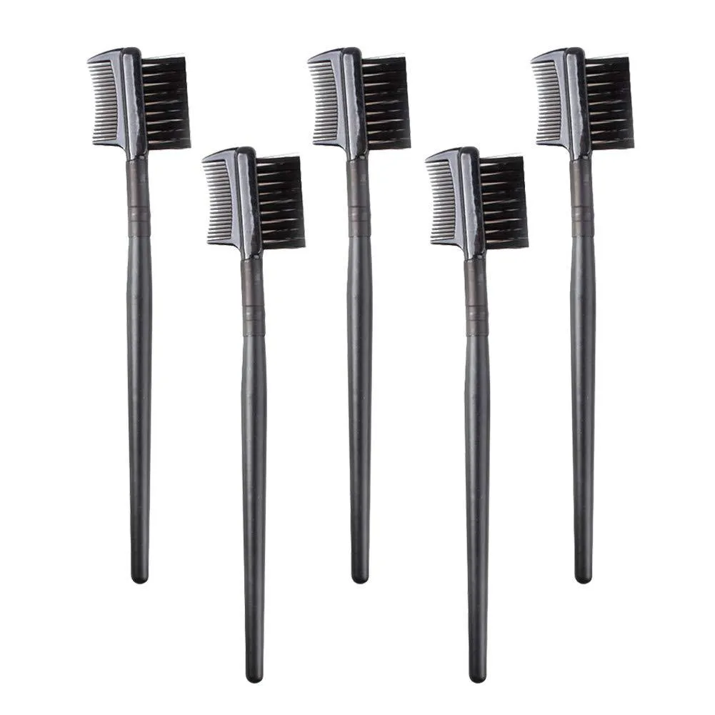 AKOAK 5 Pcs Dual-purpose Double-head Eyelash Comb and Eyebrow Brush Comb, Eyebrow Modification and Eyelash Extension Beauty Makeup Tool, Black