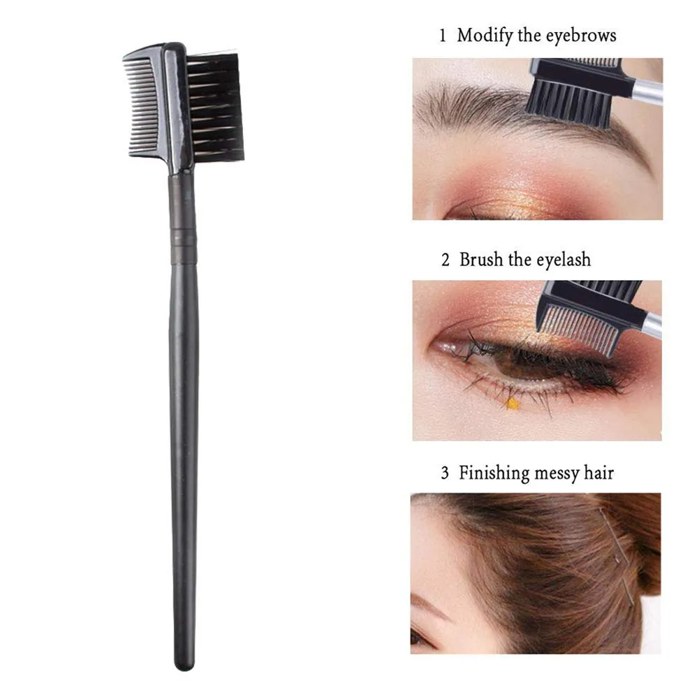 AKOAK 5 Pcs Dual-purpose Double-head Eyelash Comb and Eyebrow Brush Comb, Eyebrow Modification and Eyelash Extension Beauty Makeup Tool, Black