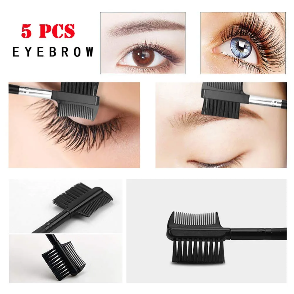 AKOAK 5 Pcs Dual-purpose Double-head Eyelash Comb and Eyebrow Brush Comb, Eyebrow Modification and Eyelash Extension Beauty Makeup Tool, Black