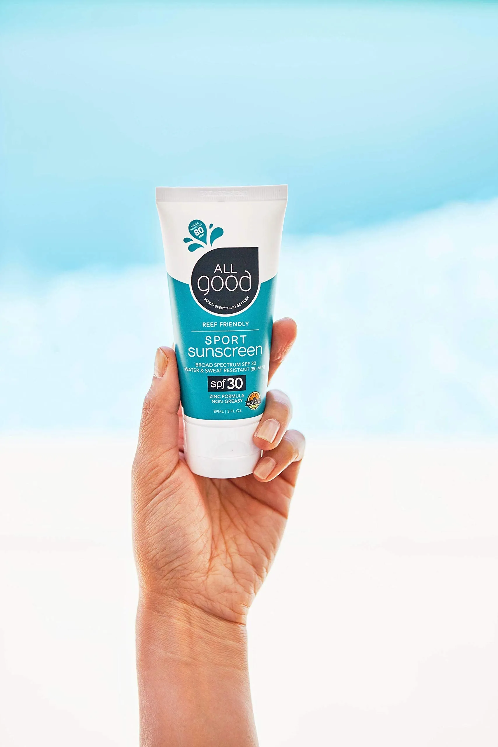 All Good Sport Face & Body Sunscreen Lotion - UVA/UVB Broad Spectrum SPF 50 , Water Resistant, Coral Reef Friendly - Zinc, Shea Butter, Coconut Oil, Aloe (3 oz)(2-Pack) 3 Fl Oz (Pack of 2)