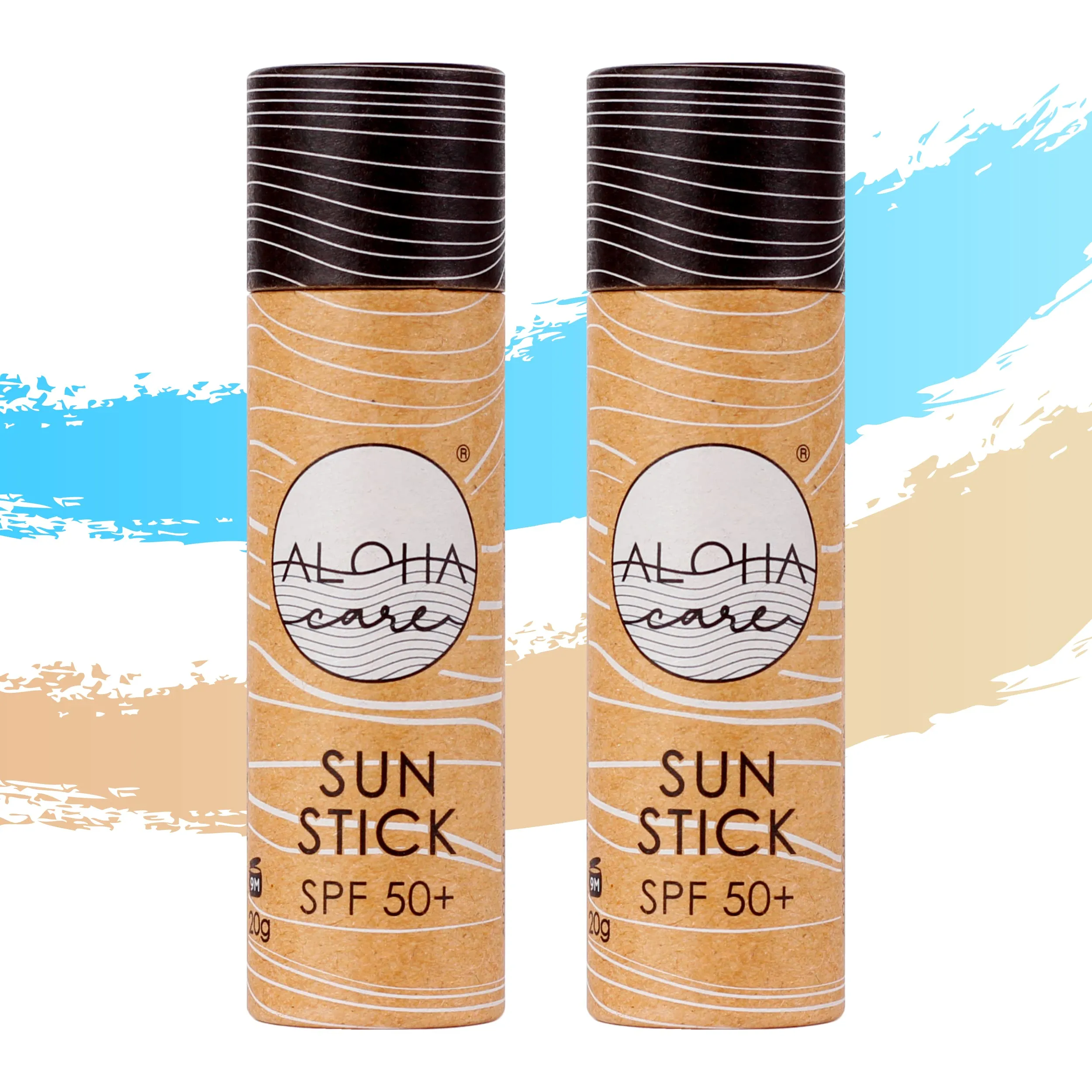 Aloha Care Sun Stick SPF 50  | Face Mineral Sunscreen for Surfing | Eco-friendly Paper Tube 20g (2-pack blue   beige) 2-pack blue   beige