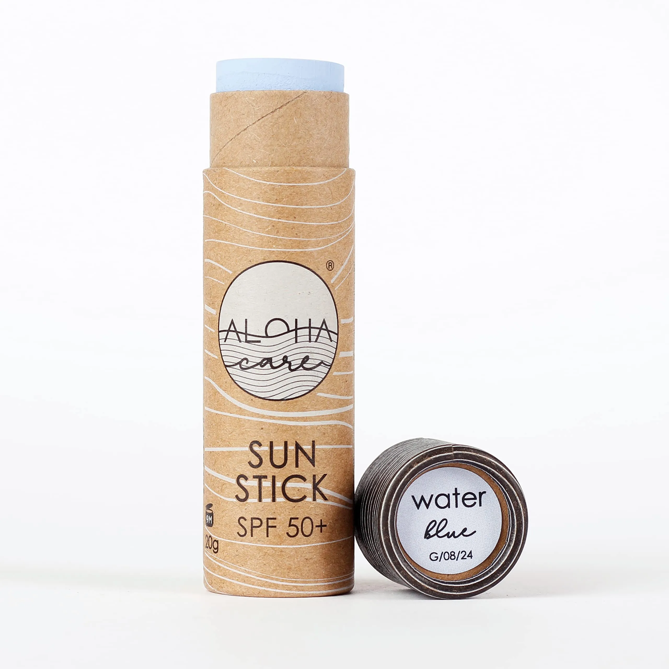 Aloha Care Sun Stick SPF 50  | Face Mineral Sunscreen for Surfing | Eco-friendly Paper Tube 20g (2-pack blue   beige) 2-pack blue   beige
