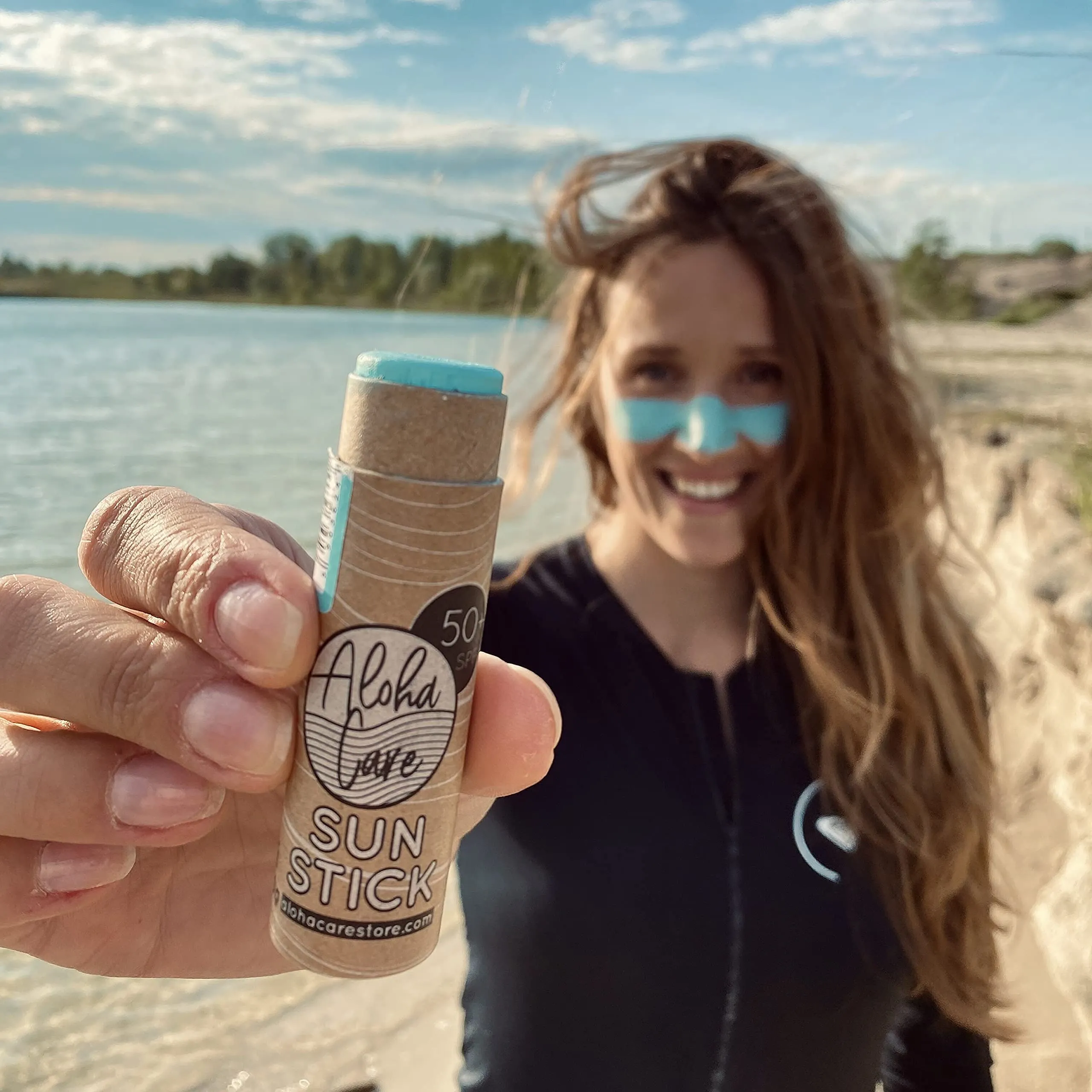 Aloha Sun Stick SPF 50  | Face Mineral Sunscreen for Surfing | Eco-friendly Paper Tube 20g (Teal) Teal