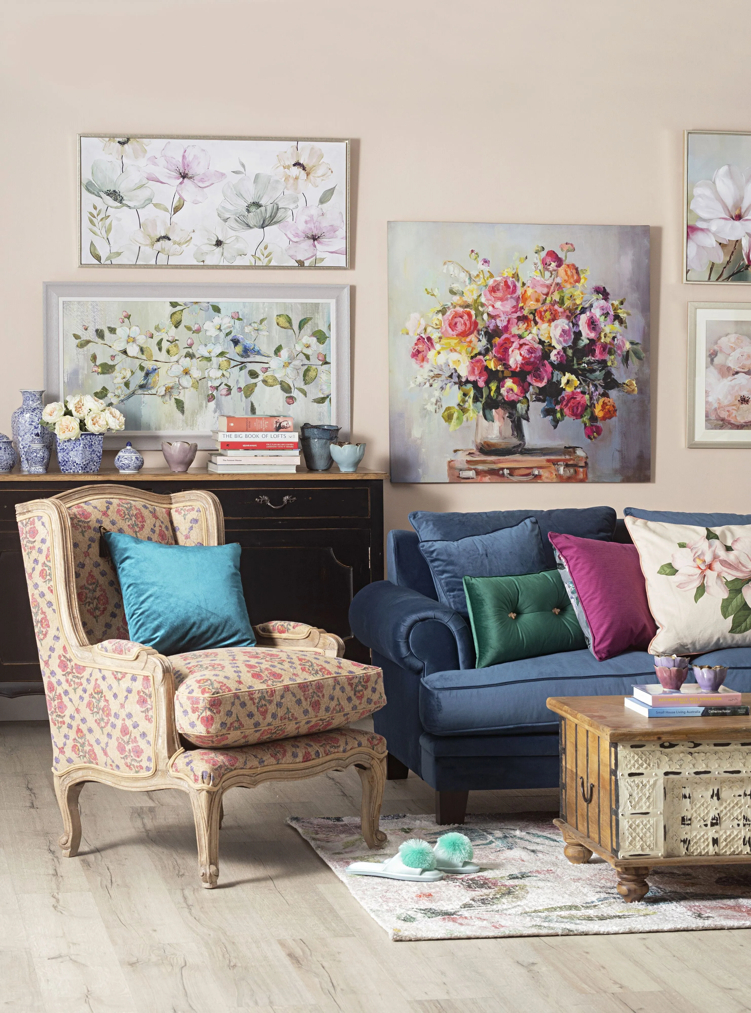 Arthouse Delightful Blooms Silver Framed Print 100x50cm