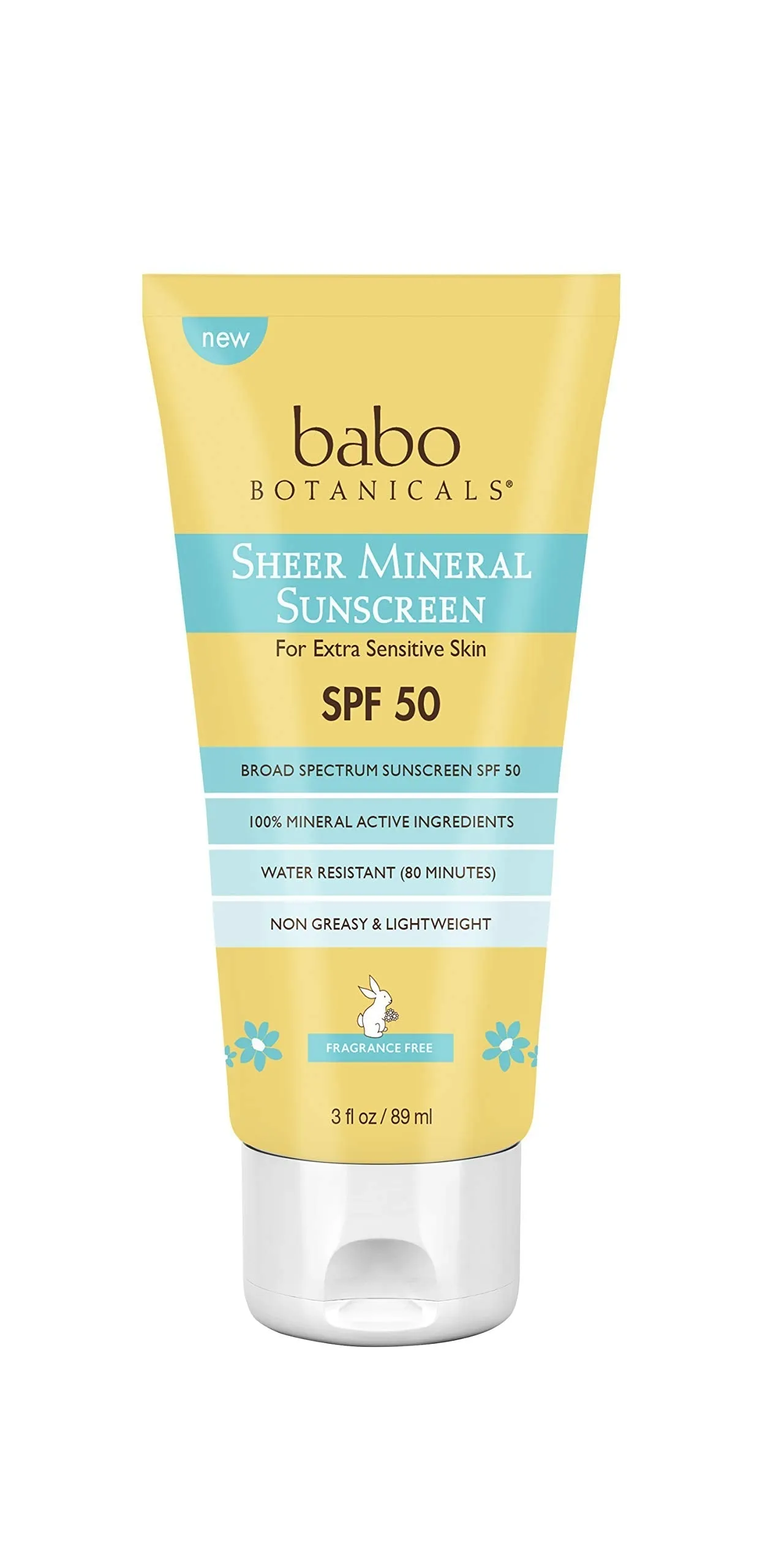 Babo Botanicals Sheer Mineral Sunscreen Lotion SPF 50 with 100% Mineral Active Ingredients - for Babies, Kids or Extra Sensitive Skin - Lightweight, Water Resistant & Fragrance Free - 3 fl. oz.
