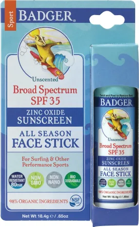 Badger SPF 35 Clear Sport Sunscreen Stick - 0.65 oz, Water Resistant, Broad Spectrum Protection
