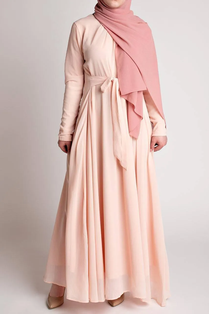Belted Chiffon Maxi Dress - Blush Pink