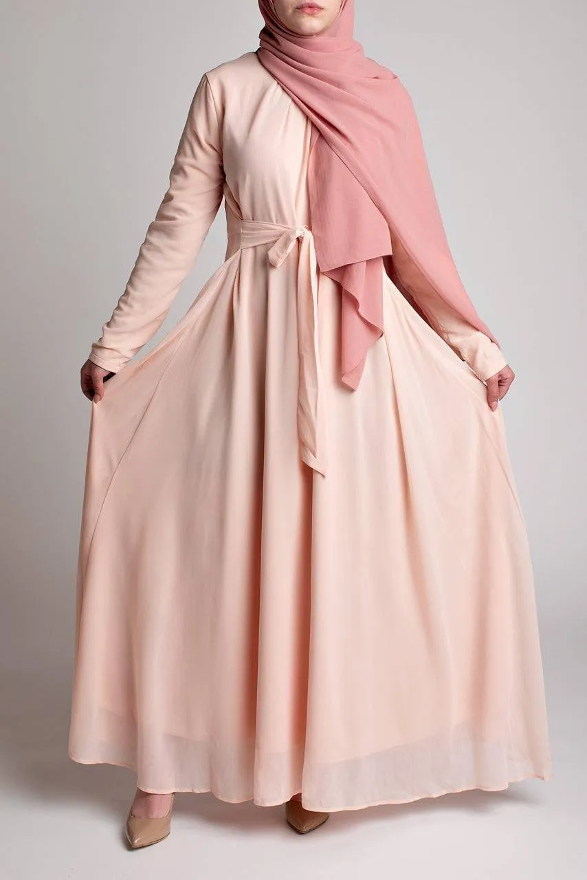 Belted Chiffon Maxi Dress - Blush Pink