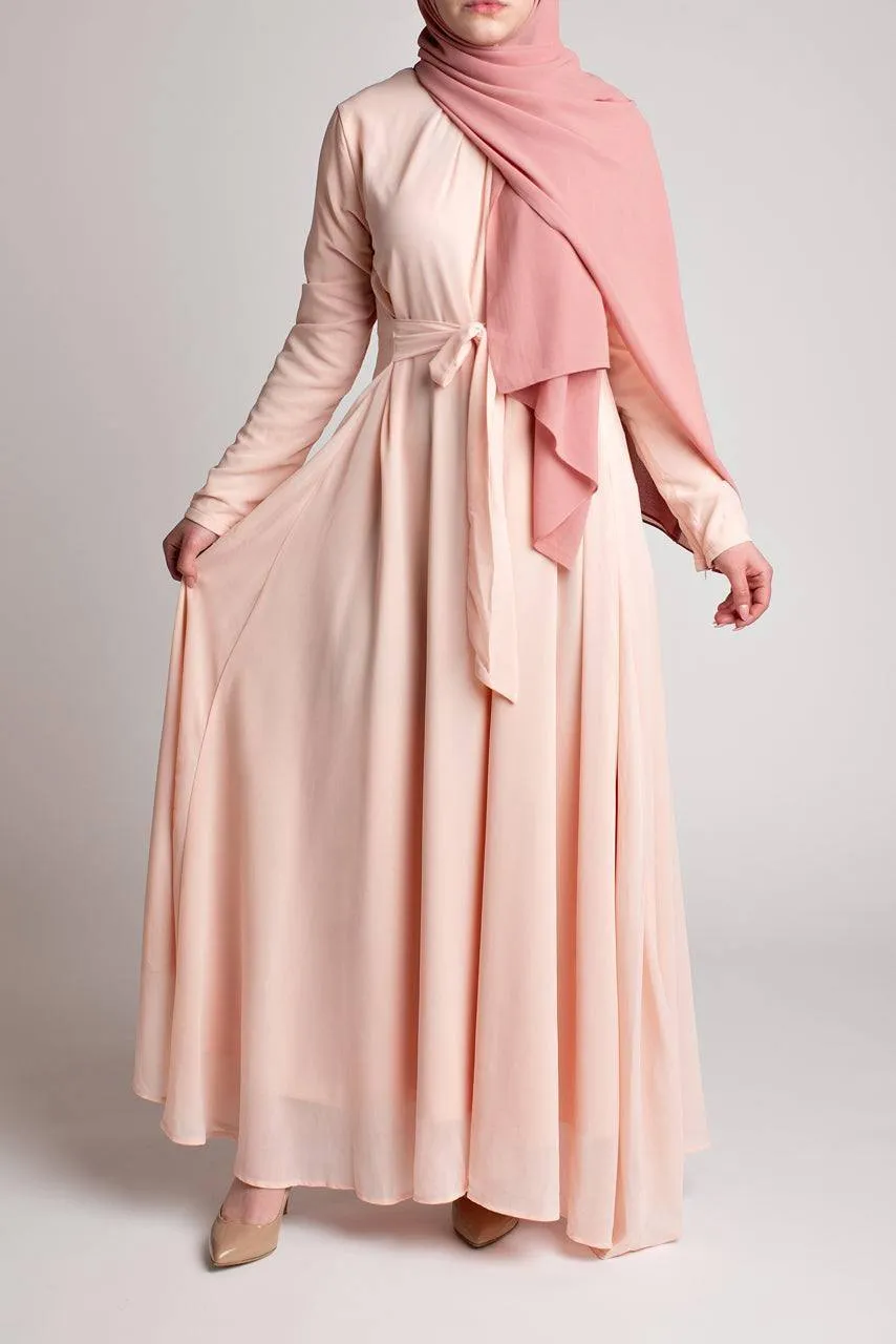 Belted Chiffon Maxi Dress - Blush Pink
