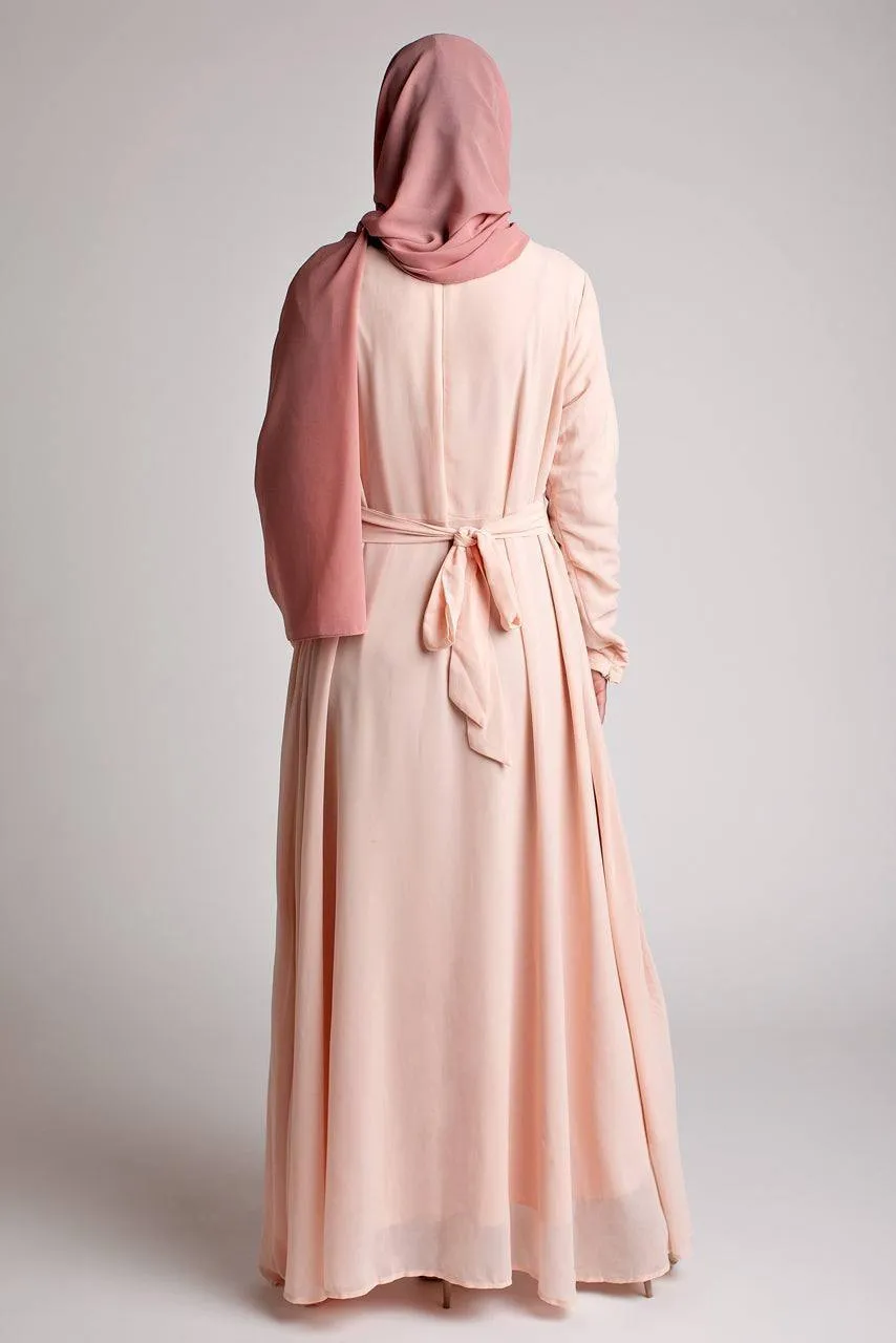Belted Chiffon Maxi Dress - Blush Pink