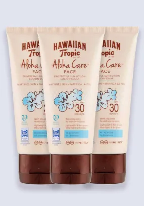 Hawaiian Tropic Aloha Care FACE Protective Sun Lotion SPF 30 90ml 3 Pack Saver