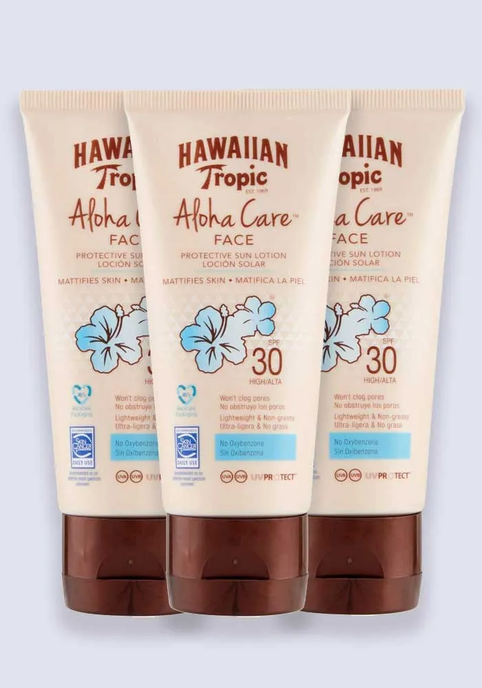 Hawaiian Tropic Aloha Care FACE Protective Sun Lotion SPF 30 90ml 3 Pack Saver