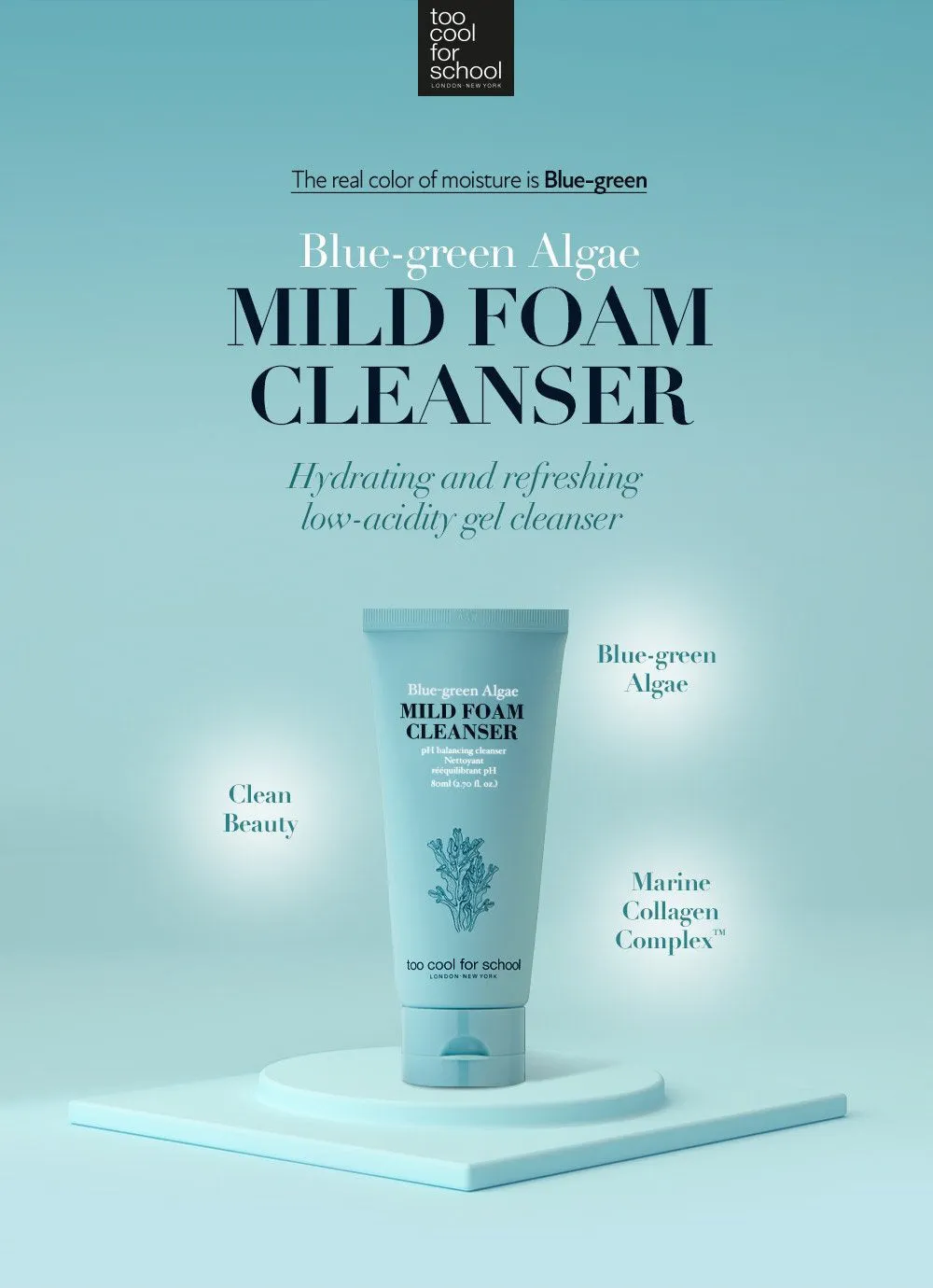 [NEAR ED] TOO COOL FOR SCHOOL Blue Green Algae Mild Foam Cleanser (80ml)