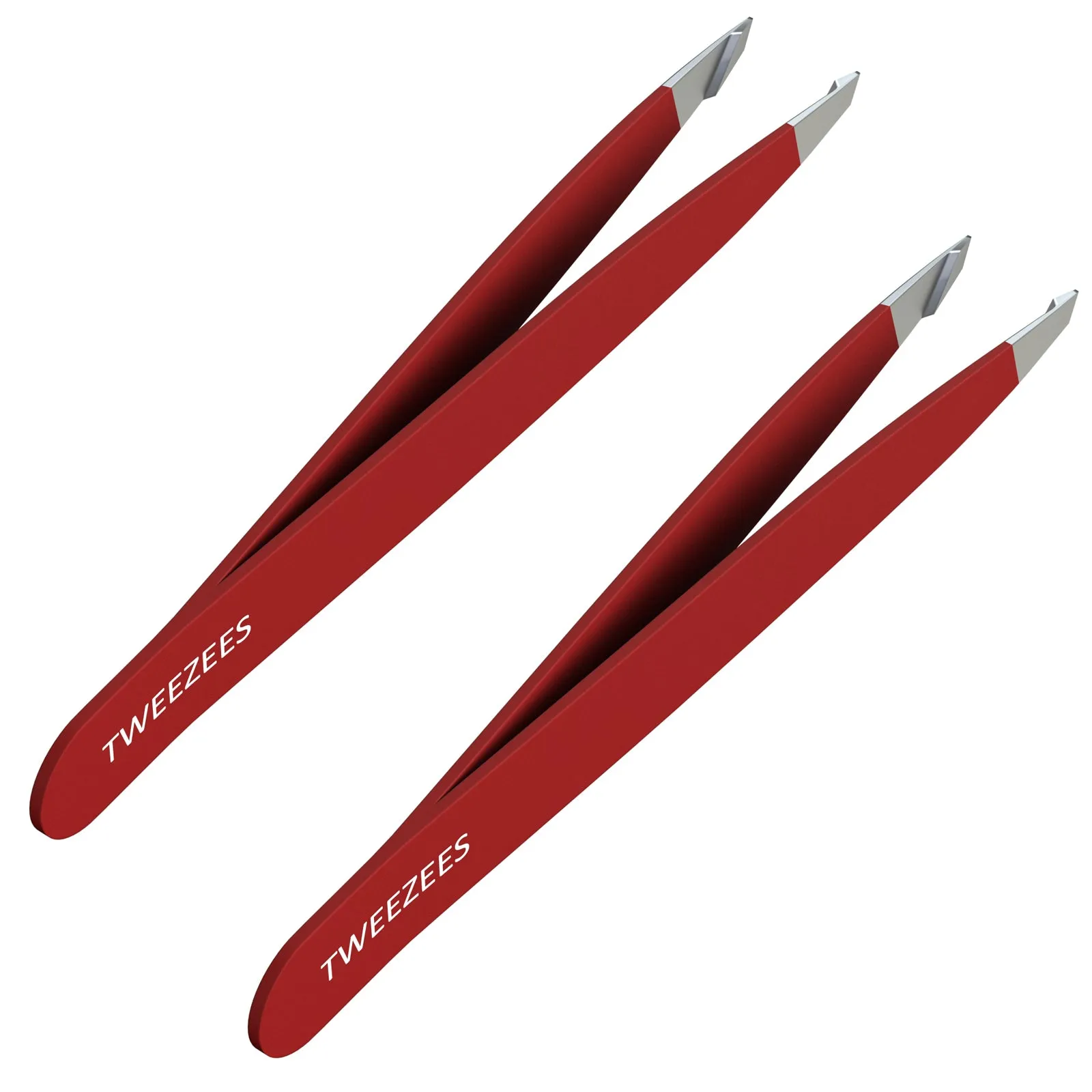 Slant Tip Tweezers | Stainless Steel | Red
