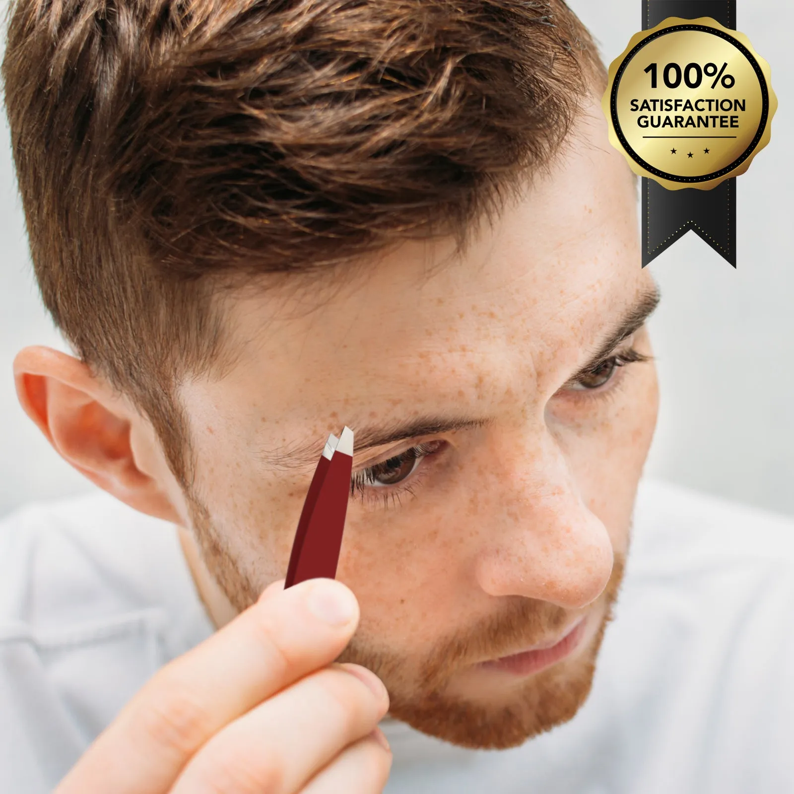 Slant Tip Tweezers | Stainless Steel | Red