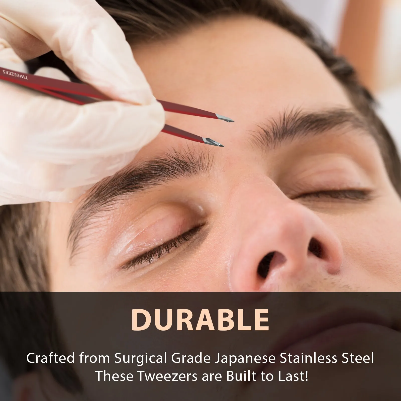 Slant Tip Tweezers | Stainless Steel | Red