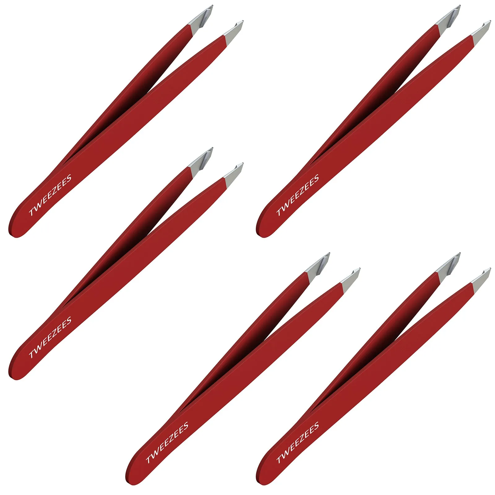 Slant Tip Tweezers | Stainless Steel | Red