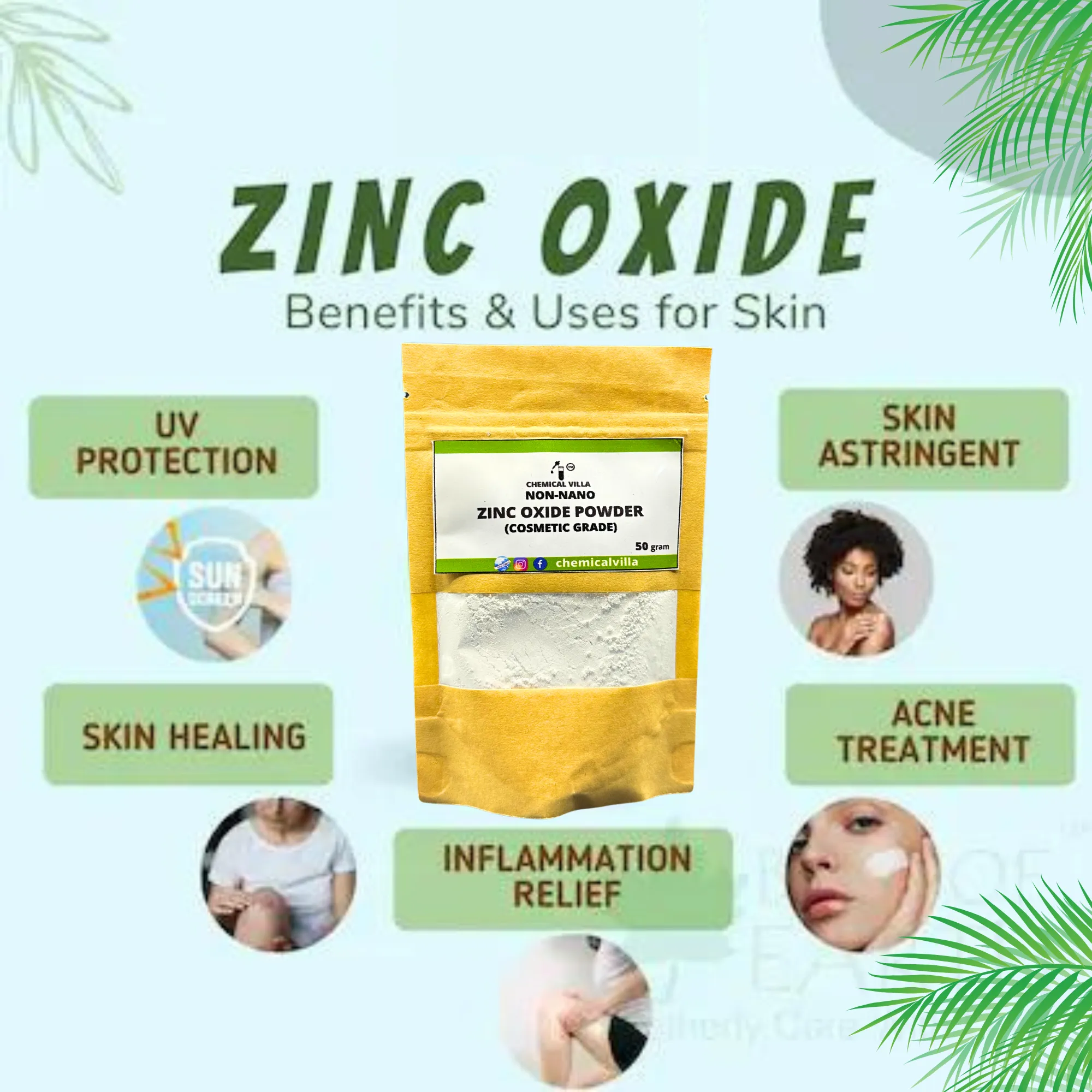 Zinc Oxide Powder (non-nano poweder) 50 gram (Sunscreen Powder)