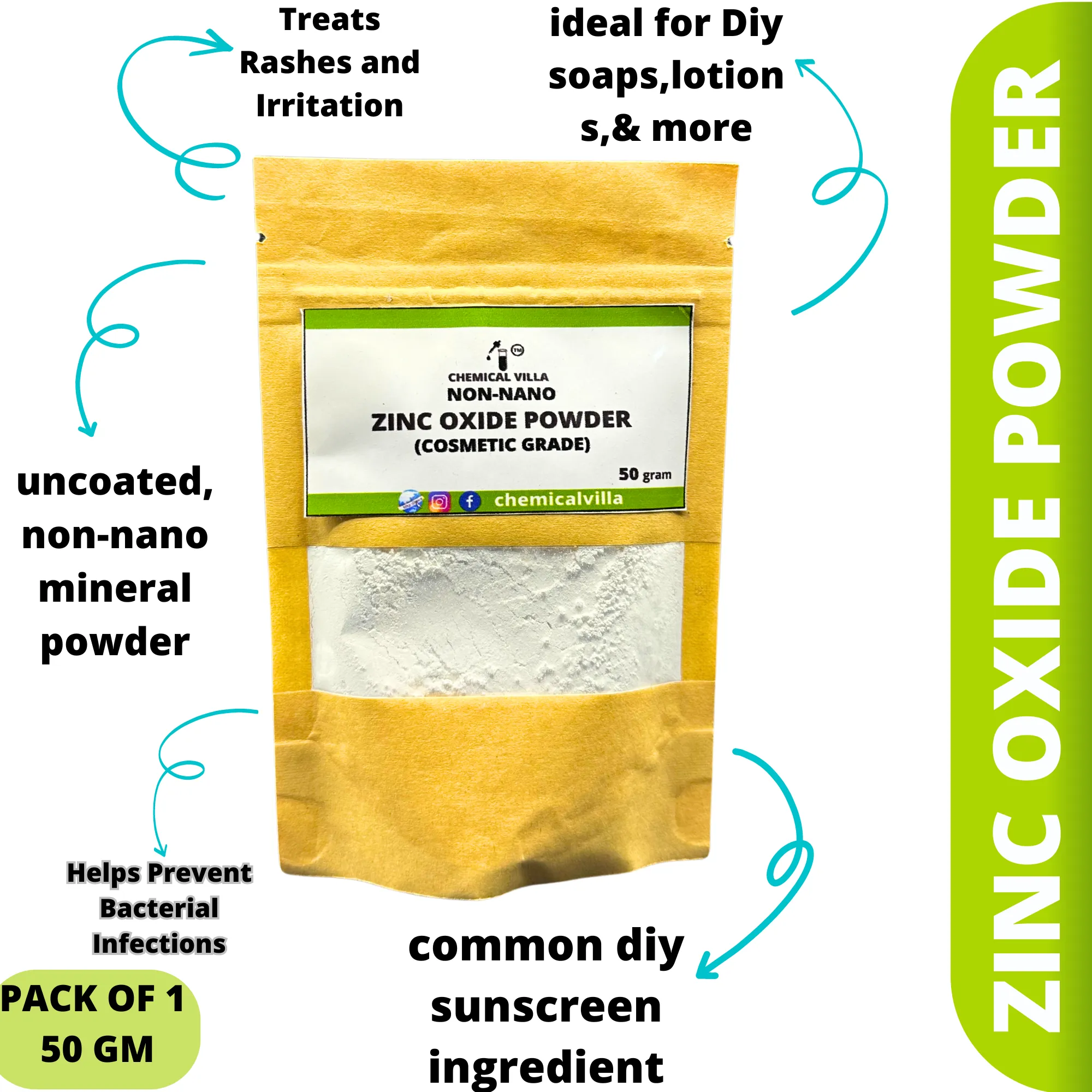 Zinc Oxide Powder (non-nano poweder) 50 gram (Sunscreen Powder)